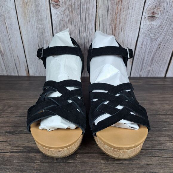 UGG Uma Cork Suede Strappy Wedge Sandals Women's Sz 9 Black (VGC) - Picture 2 of 9